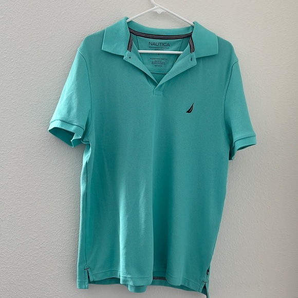 Nautical Men’s Mesh Polo Shirt Sea foam with Navy Blue. - Picture 1 of 4